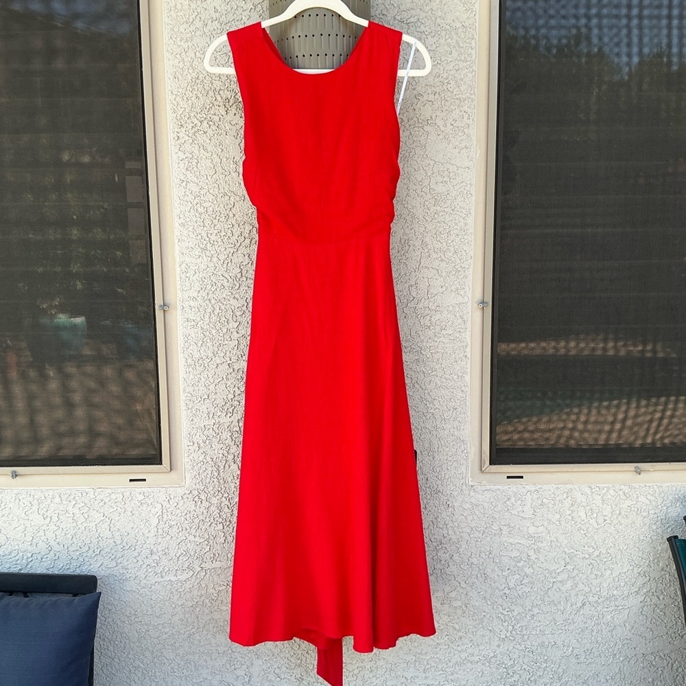 NWT Lulu’s Sunny Energy Red Lace-Up Midi Dress with Pockets Small Vacation Chic - Picture 3 of 14